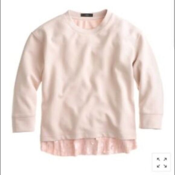 (SOLD) J. CREW Crew Neck 3/4 Sleeve Sequin Trim Sweatshirt Top Pink M - Picture 3 of 12